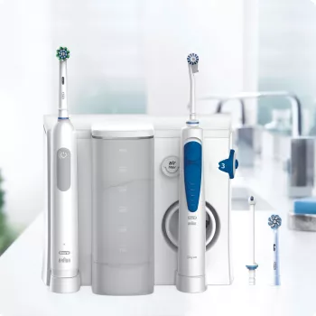 Oral-B Idropulsore Health Center suaugusiems skirtas rotaciniu būdu virpantis dantų šepetėlis mėlynas, baltas