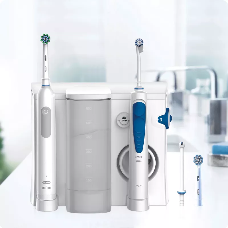 Oral-B Idropulsore Health Center suaugusiems skirtas rotaciniu būdu virpantis dantų šepetėlis mėlynas, baltas