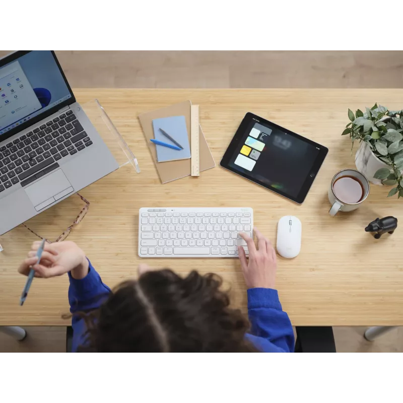 Klaviatūros ir pelės rinkinys TRUST Lyra Mini Wireless QWERTZ (RF + Bluetooth) baltas, vokiškas išdėstymas