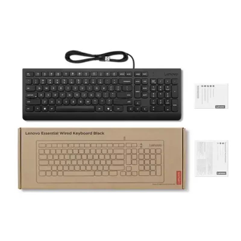 Laidinė pilno dydžio USB klaviatūra Lenovo 4Y41R64642 — daniškas išdėstymas, 105 klavišai, juoda