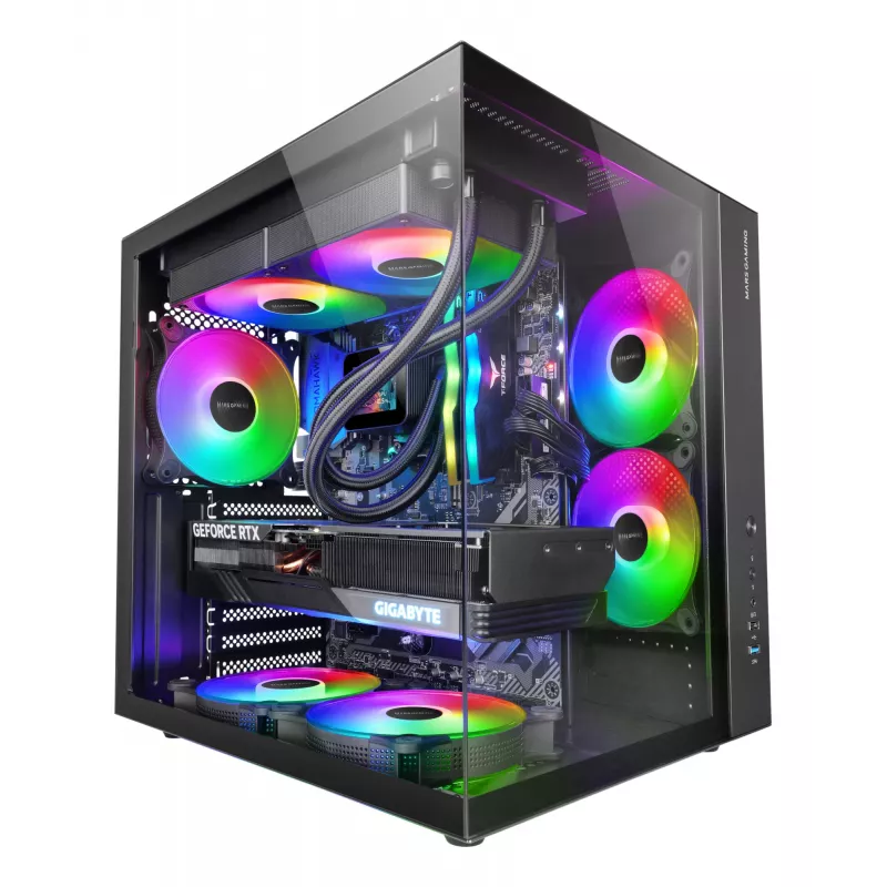 PC korpusas TACENS Mars Gaming MCV-ONE Midi Tower — juodas, ATX/Micro-ATX/Mini-ITX, grūdintas stiklas, palaiko 120 mm ventiliatorius