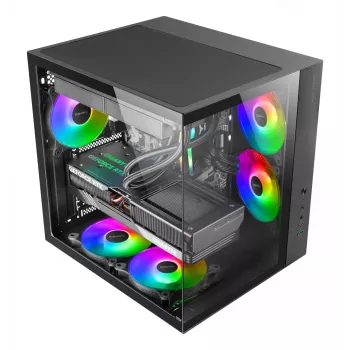 PC korpusas TACENS Mars Gaming MCV-ONE Midi Tower — juodas, ATX/Micro-ATX/Mini-ITX, grūdintas stiklas, palaiko 120 mm ventiliatorius
