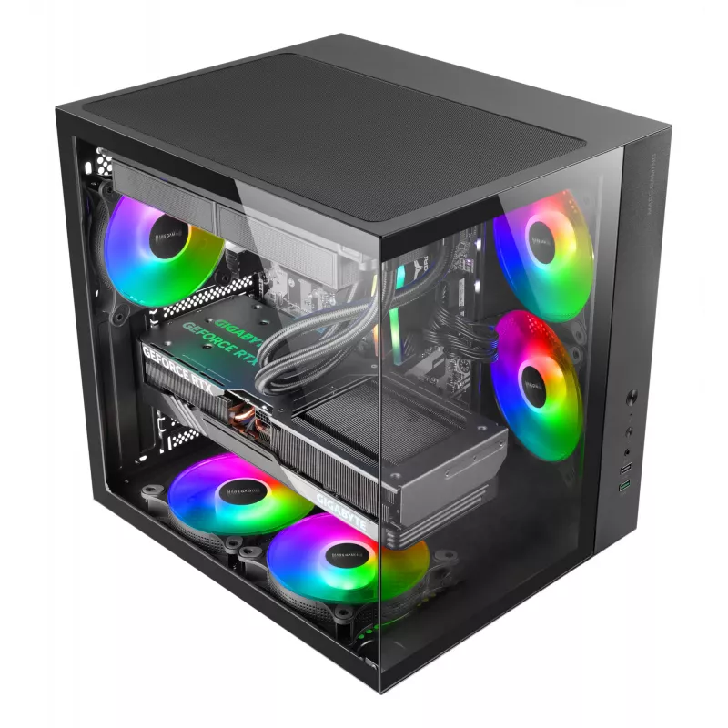 PC korpusas TACENS Mars Gaming MCV-ONE Midi Tower — juodas, ATX/Micro-ATX/Mini-ITX, grūdintas stiklas, palaiko 120 mm ventiliatorius