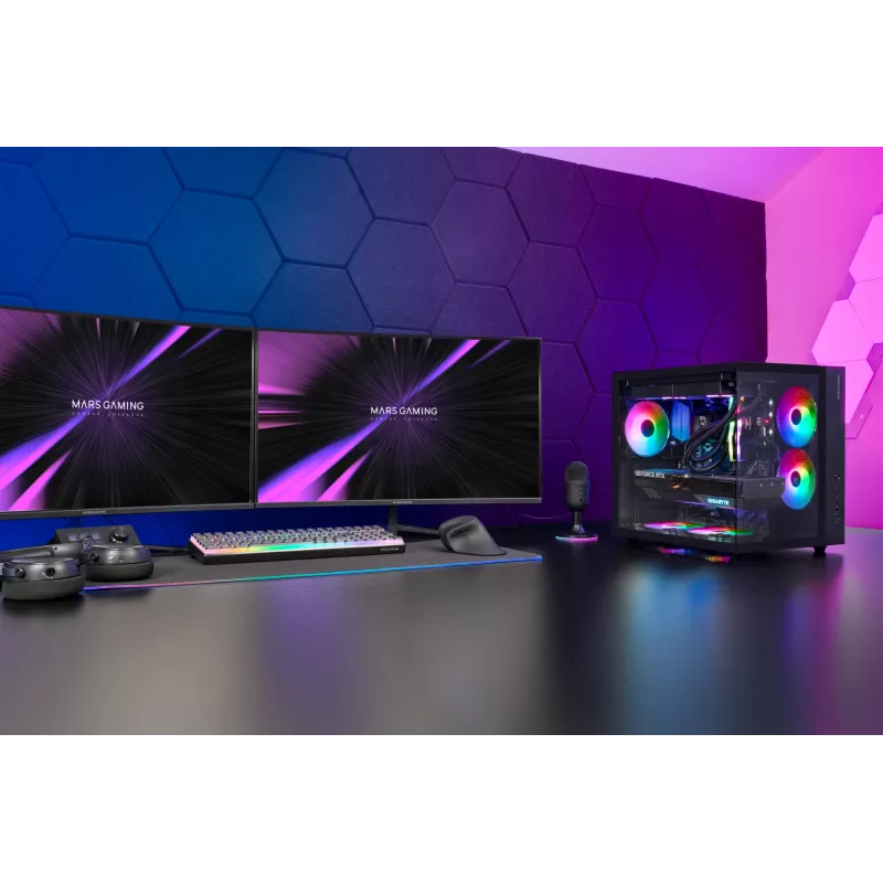 PC korpusas TACENS Mars Gaming MCV-ONE Midi Tower — juodas, ATX/Micro-ATX/Mini-ITX, grūdintas stiklas, palaiko 120 mm ventiliatorius