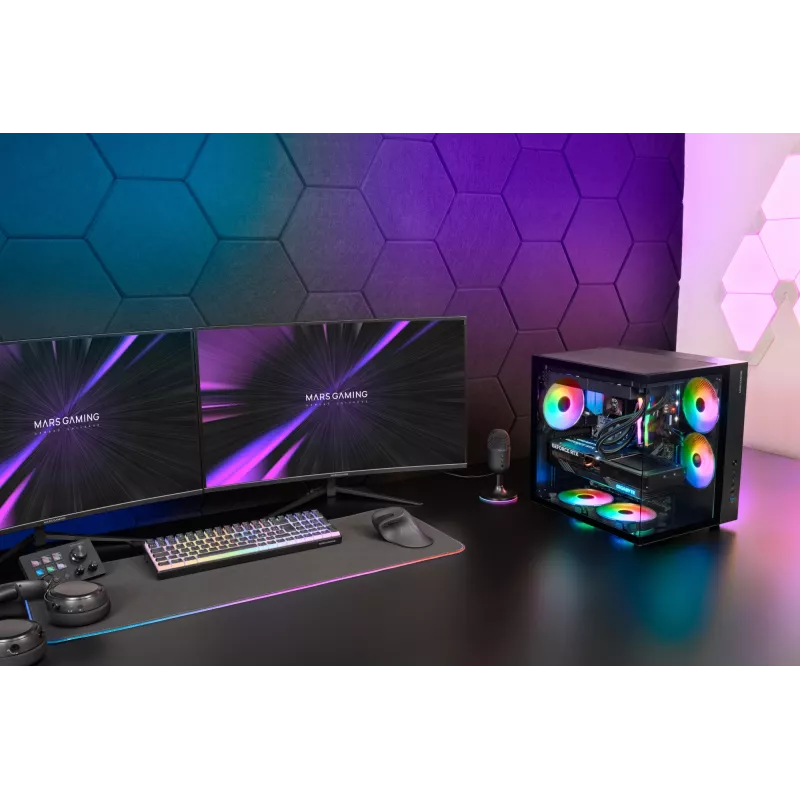 PC korpusas TACENS Mars Gaming MCV-ONE Midi Tower — juodas, ATX/Micro-ATX/Mini-ITX, grūdintas stiklas, palaiko 120 mm ventiliatorius