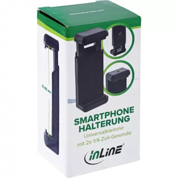 InLine universalus mobiliojo telefono laikiklis skirtas asmenukių lazdų trikojams, juodas