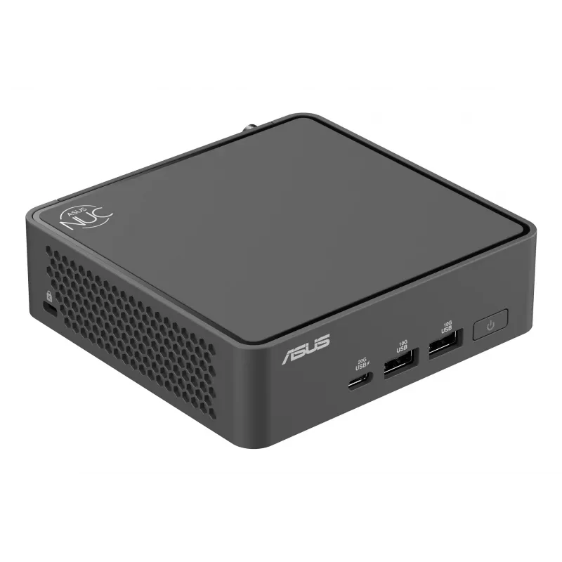 Mini PC barebone ASUS NUC 15 Pro Juoda — Intel Core Ultra 5, DDR5 iki 96 GB, M.2 SSD, Wi‑Fi 7, Bluetooth 5.4, 1x RJ‑45, 120W PSU