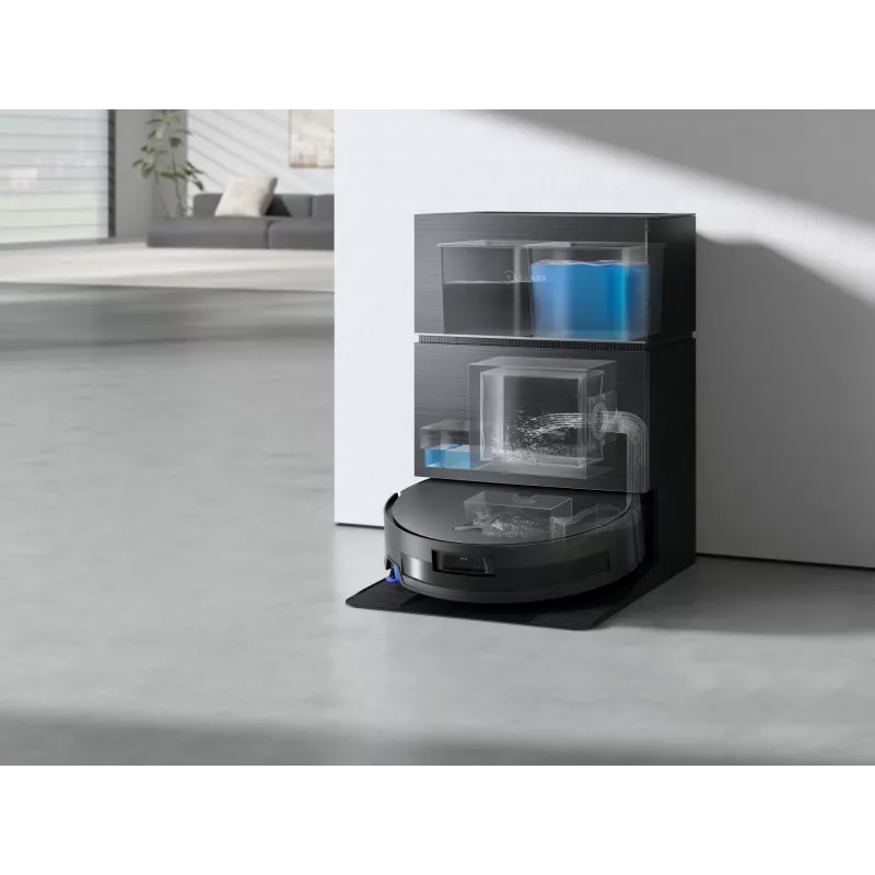 Robotinis dulkių siurblys Ecovacs Deebot X11 Pro Omni — juodas, ličio jonų 6400 mAh, 206 min. veikimo laikas, 0,22 l dulkių talpykla, bazinė stotelė 2,5 l