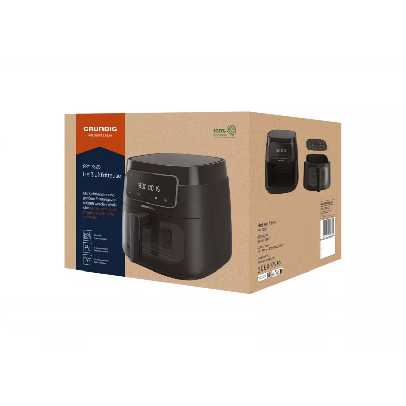 Grundig FRY 7320 Vienos kameros 7,6 L atskirai pastatoma 1900 W karšto oro gruzdintuvė Juoda
