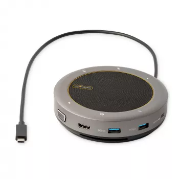 StarTech.com USB-C garsiakalbio dokinimo stotelė, mini nešiojama konferencijų garsiakalbis ir garso dokas, USB-C į VGA/4K HDMI, 2x USB-A šakotuvas, mikrofonas/garsiakalbis, Teams/Zoom/Softphone garsiakalbis