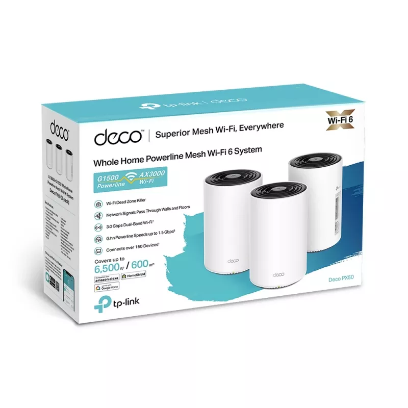 TP-Link AX3000 + G1500 viso namo elektros tinklo tinklinio „Wi-Fi 6“ sistema