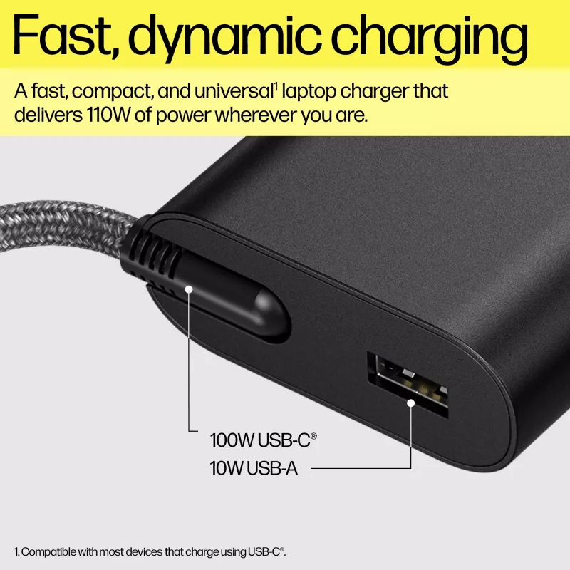 HP 110W USB-C nešiojamojo kompiuterio įkroviklis, nešiojamasis kompiuteris, vidaus, 43 - 63 Hz, 110 W, 5V/9V/12V/15V/20V, 1,6 A