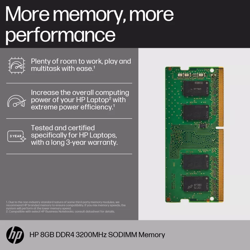 HP 8 GB DDR4 3200 SODIMM atmintis, verslui, Windows 10, Windows 11, 70 mm, 30 mm, 1,5 mm, 8 g