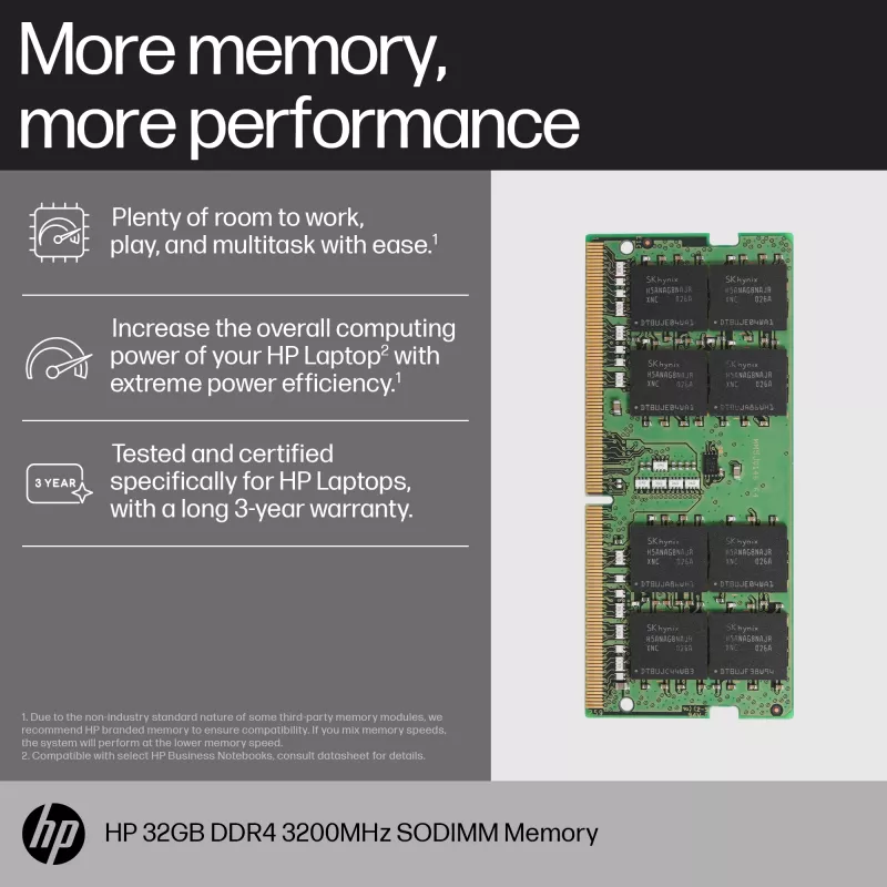 HP 8 GB DDR4 3200 SODIMM atmintis, verslui, Windows 10, Windows 11, 70 mm, 30 mm, 1,5 mm, 8 g
