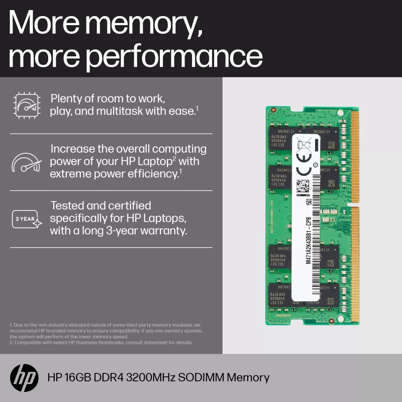 HP 8 GB DDR4 3200 SODIMM atmintis, verslui, Windows 10, Windows 11, 70 mm, 30 mm, 1,5 mm, 8 g