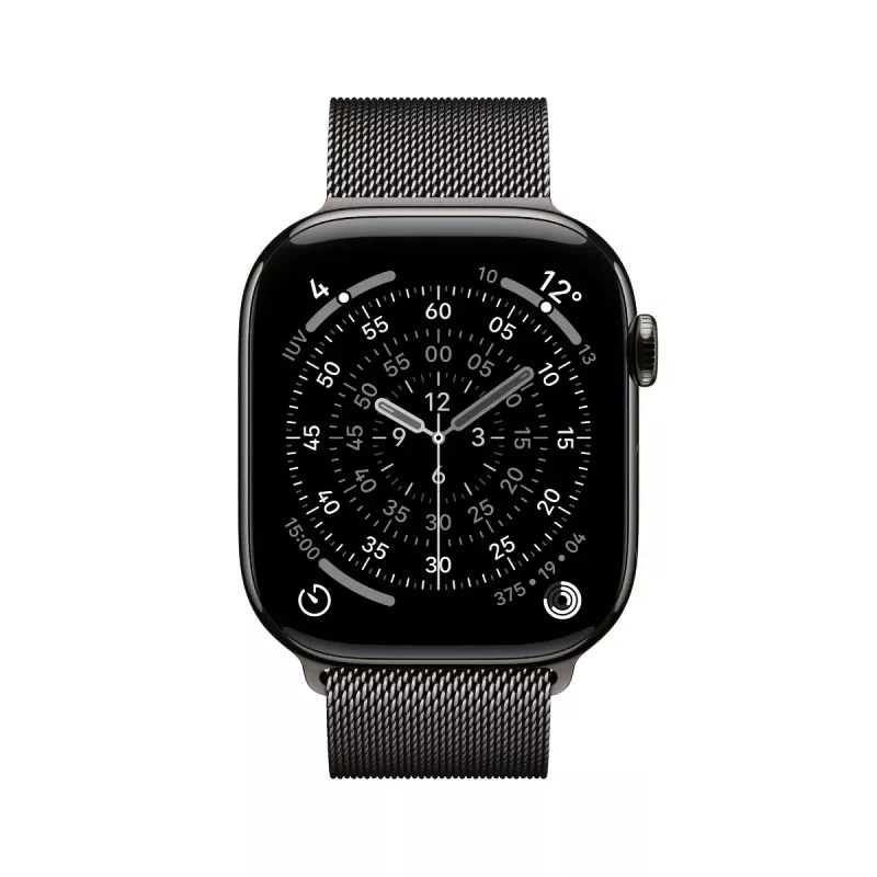 Išmanusis laikrodis „Apple Watch Series 11“ GPS + Cellular 46 mm, titano korpusas, tamsiai pilkos spalvos