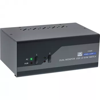 InLine KVM darbastalio komutatorius, 2 prievadų, dviejų monitorių, DP+HDMI, 4K, USB 3.0, garso