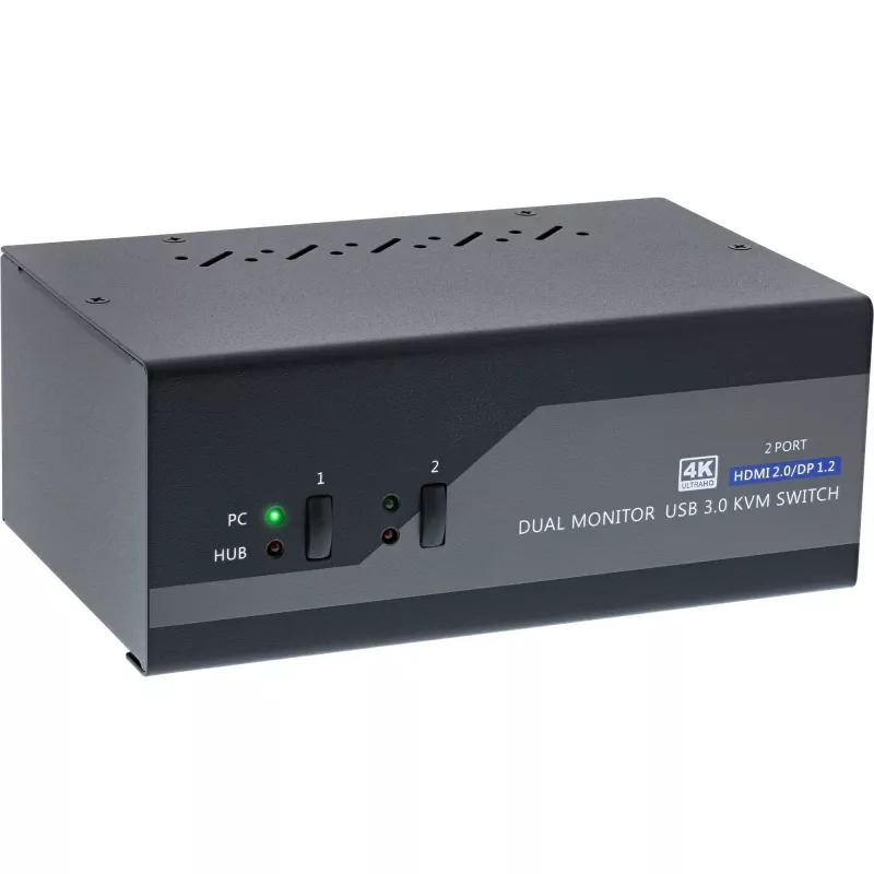 InLine KVM darbastalio komutatorius, 2 prievadų, dviejų monitorių, DP+HDMI, 4K, USB 3.0, garso