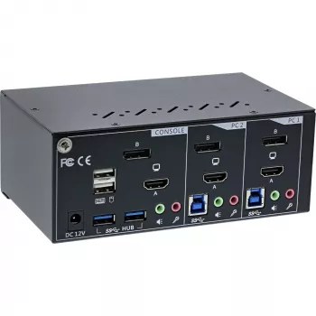InLine KVM darbastalio komutatorius, 2 prievadų, dviejų monitorių, DP+HDMI, 4K, USB 3.0, garso