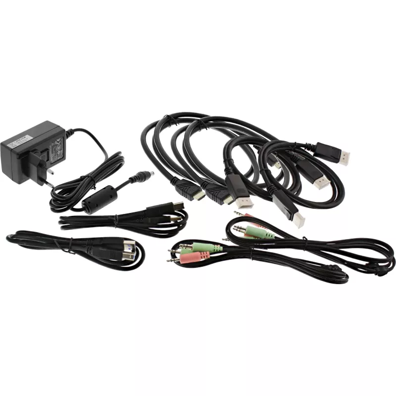 InLine KVM darbastalio komutatorius, 2 prievadų, dviejų monitorių, DP+HDMI, 4K, USB 3.0, garso