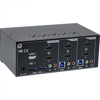 KVM darbalaukio komutatorius InLine 62652I 2 prievadų dviejų monitorių HDMI 4K USB 3.0 Audio