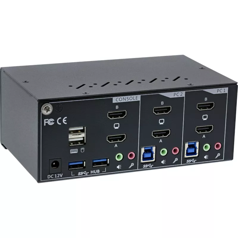 KVM darbalaukio komutatorius InLine 62652I 2 prievadų dviejų monitorių HDMI 4K USB 3.0 Audio
