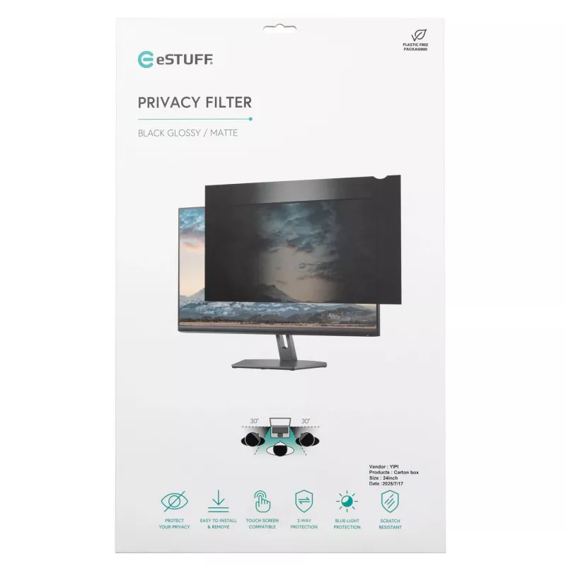 eSTUFF GLBB24536303 ekrano privatumo filtras 61 cm (24 colių) Monitoriui Berėmis ekrano privatumo filtras