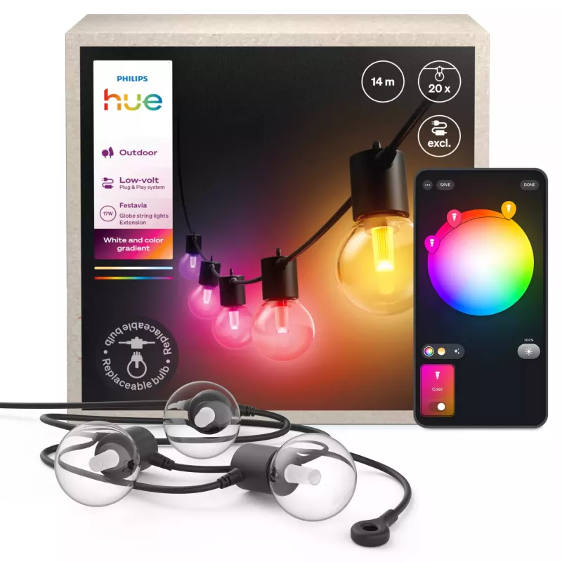 Philips Hue White and colour ambience Hue Festavia rutulinės lauko šviestuvų girliandos 14 m prailginimas