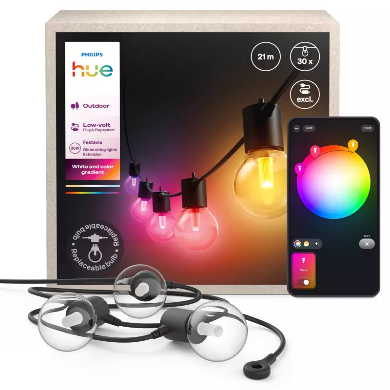 Philips Hue White and colour ambience Hue Festavia rutulinės lauko girliandos 21 m prailginimas