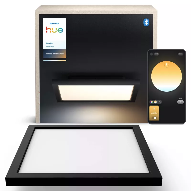 Philips Aurelle Square Panel, išmanusis lubinis šviestuvas, Bluetooth/Zigbee, juodas, LED, aliuminis, keičiamas