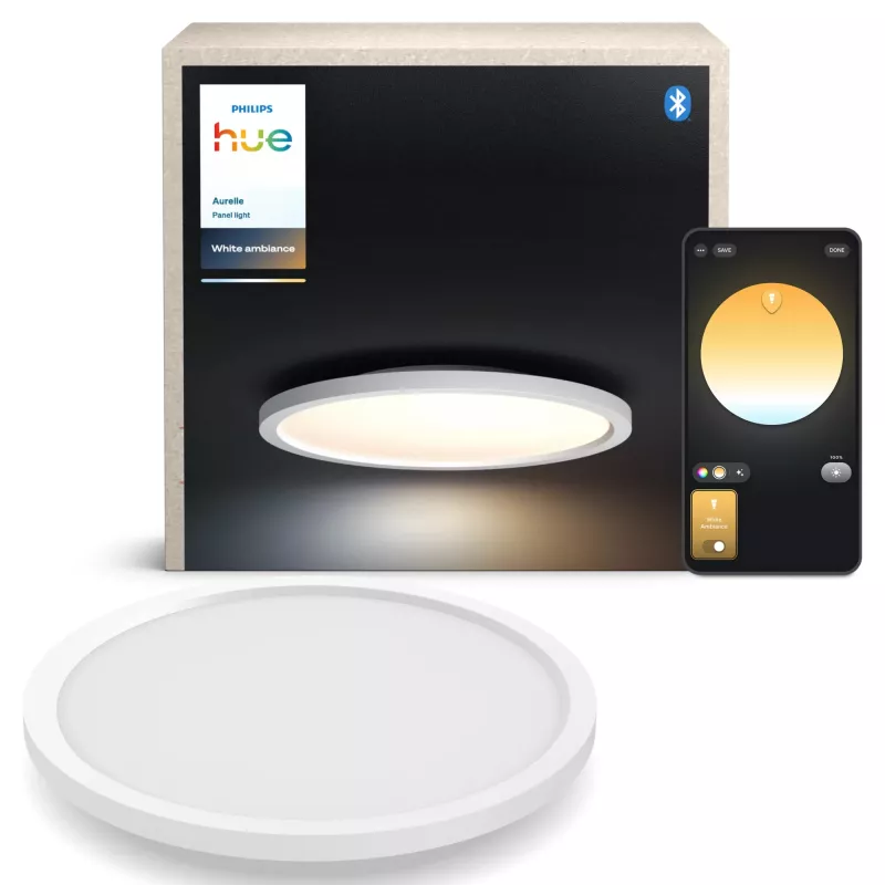 „Philips Aurelle Hue“ apvalus skydinis šviestuvas, išmanus lubų šviestuvas, „Bluetooth“ / „Zigbee“, baltas, LED, aliuminis, kintama