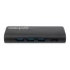 Manhattan USB-C dokas / šakotuvas su kortelių skaitytuvu, prievadai (x5): Ethernet, USB-A (3) ir USB-C, 5 Gbps (USB 3.2 Gen1, dar žinomas kaip USB 3.0), su maitinimo tiekimu (100 W) į USB-C prievadą (pastaba: reikalingas papildomas USB-C sieninis įkroviklis ir USB-C kabelis), universalus visiems įrenginiams, aliuminis