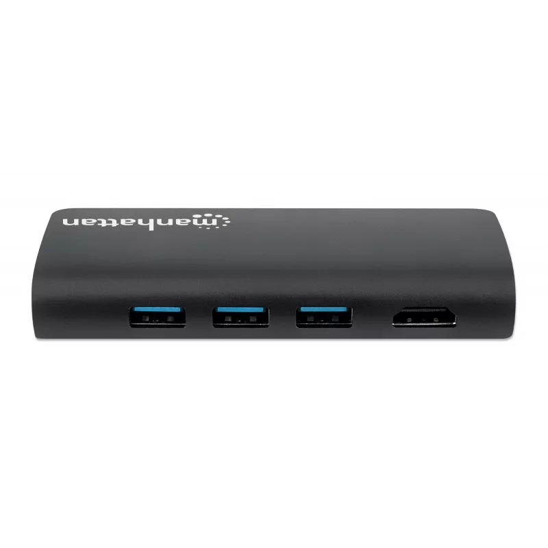 Manhattan USB-C dokas / šakotuvas su kortelių skaitytuvu, prievadai (x5): Ethernet, USB-A (3) ir USB-C, 5 Gbps (USB 3.2 Gen1, dar žinomas kaip USB 3.0), su maitinimo tiekimu (100 W) į USB-C prievadą (pastaba: reikalingas papildomas USB-C sieninis įkroviklis ir USB-C kabelis), universalus visiems įrenginiams, aliuminis