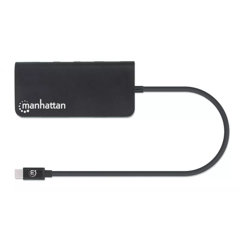 Manhattan USB-C dokas / šakotuvas su kortelių skaitytuvu, prievadai (x5): Ethernet, USB-A (3) ir USB-C, 5 Gbps (USB 3.2 Gen1, dar žinomas kaip USB 3.0), su maitinimo tiekimu (100 W) į USB-C prievadą (pastaba: reikalingas papildomas USB-C sieninis įkroviklis ir USB-C kabelis), universalus visiems įrenginiams, aliuminis