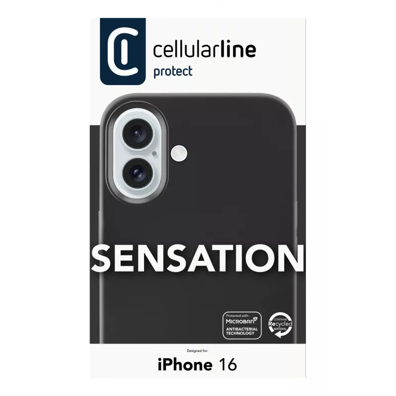 Cellularline Sensation - iPhone 16 minkšto lietimo silikono dėklas, Dangtelis, Apple, iPhone 16, 15,5 cm (6,1 colio), Juoda