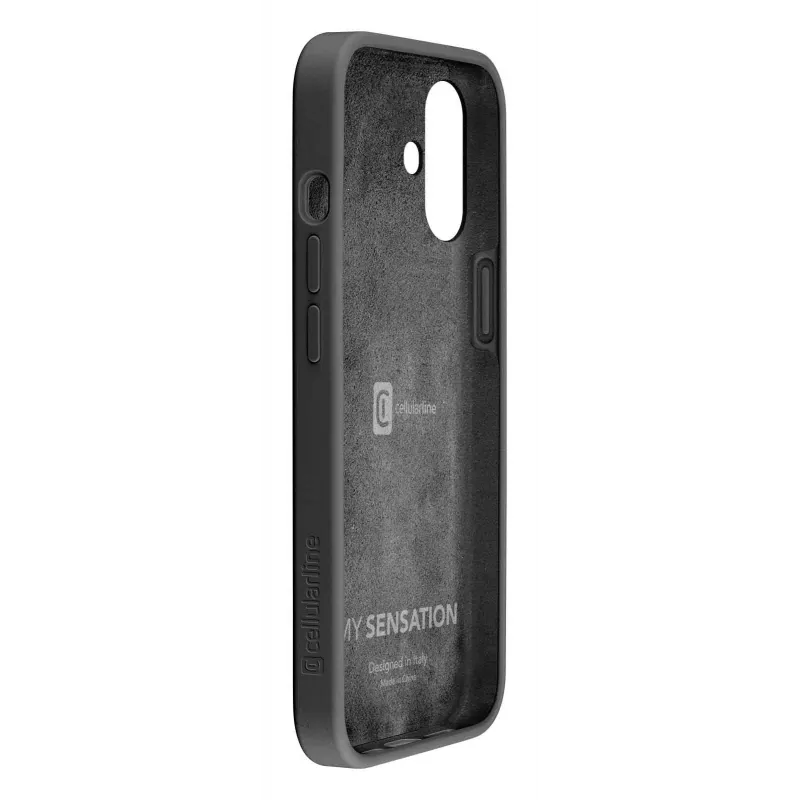 Cellularline Sensation - iPhone 16 minkšto lietimo silikono dėklas, Dangtelis, Apple, iPhone 16, 15,5 cm (6,1 colio), Juoda