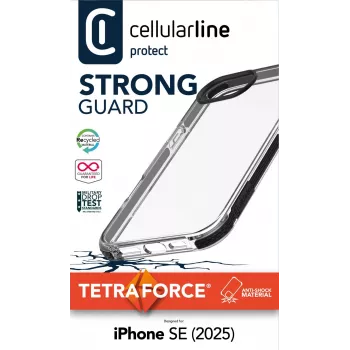 Cellularline Tetra Force Strong Guard - iPhone 16e itin apsauginis, smūgiams atsparus lankstus dėklas su integruota Microban® antibakterine technologija