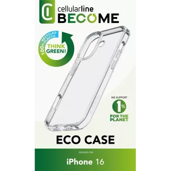 “Cellularline Become” dėklas - “iPhone 16” dėklas, pagamintas iš 100% perdirbto plastiko