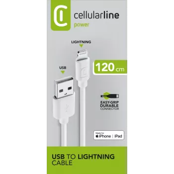 Cellularline maitinimo laidas 120cm – Lightning laidas įkrovimui ir duomenų perdavimui