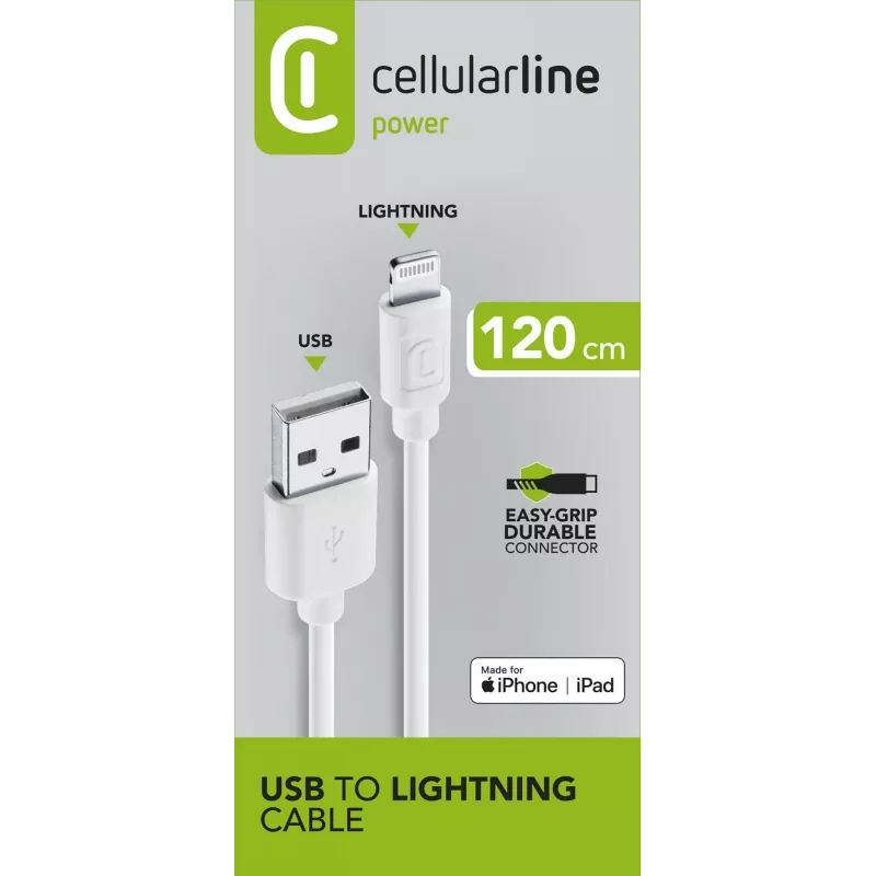 Cellularline maitinimo laidas 120cm – Lightning laidas įkrovimui ir duomenų perdavimui