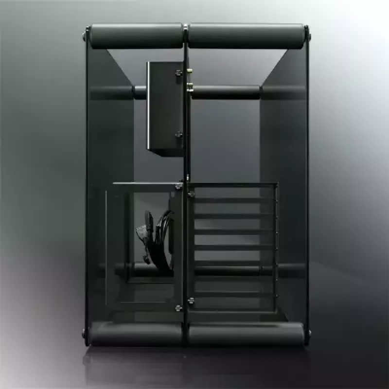 RAIJINTEK Paean stalinio kompiuterio korpusas — juodas permatomas, ATX/Micro-ATX/Mini-ITX, 4x USB 3.2 Gen1, 3x3,5 colio + 3x2,5 colio skyriai