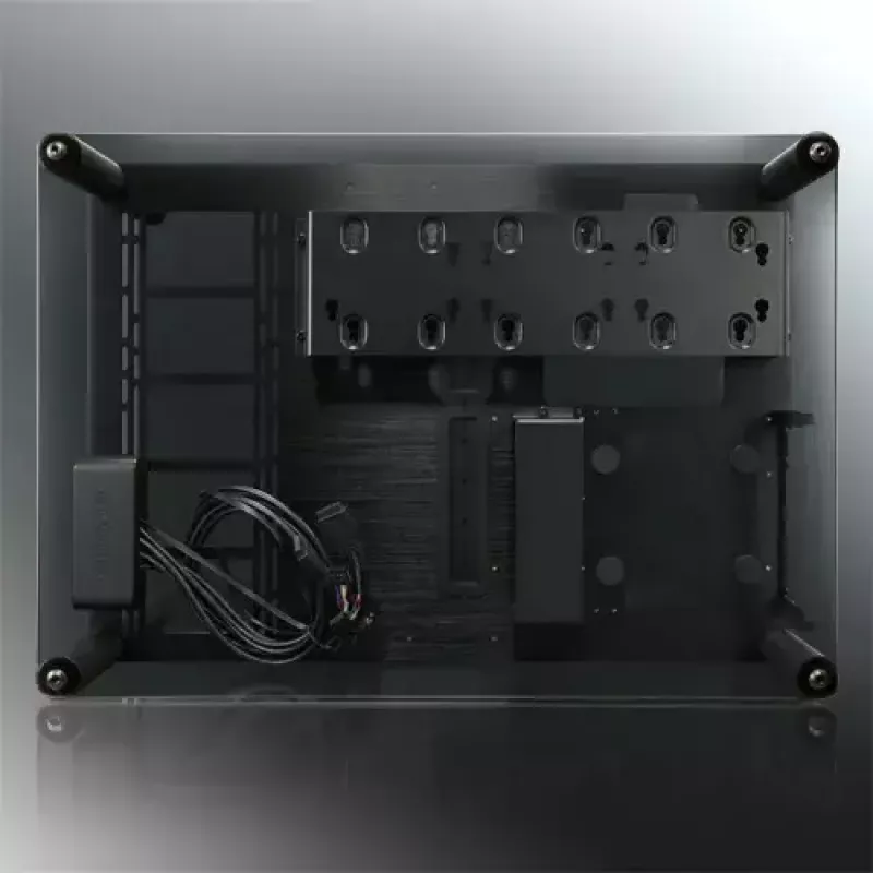 RAIJINTEK Paean stalinio kompiuterio korpusas — juodas permatomas, ATX/Micro-ATX/Mini-ITX, 4x USB 3.2 Gen1, 3x3,5 colio + 3x2,5 colio skyriai