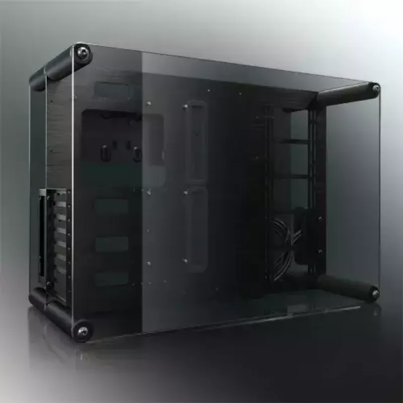 RAIJINTEK Paean stalinio kompiuterio korpusas — juodas permatomas, ATX/Micro-ATX/Mini-ITX, 4x USB 3.2 Gen1, 3x3,5 colio + 3x2,5 colio skyriai