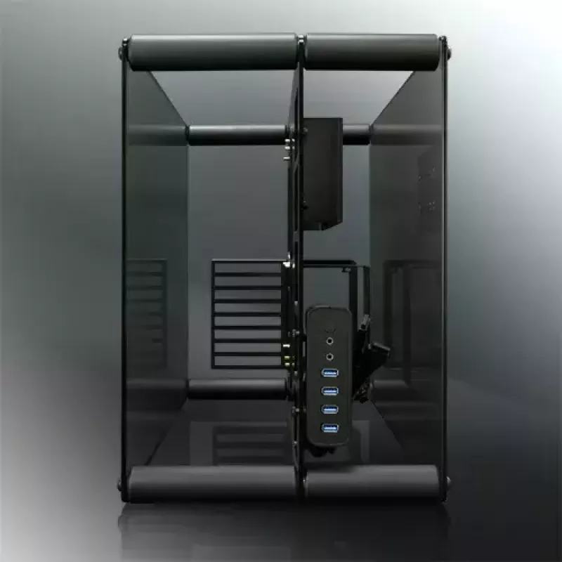 RAIJINTEK Paean stalinio kompiuterio korpusas — juodas permatomas, ATX/Micro-ATX/Mini-ITX, 4x USB 3.2 Gen1, 3x3,5 colio + 3x2,5 colio skyriai