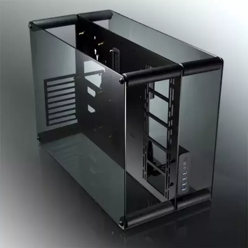 RAIJINTEK Paean stalinio kompiuterio korpusas — juodas permatomas, ATX/Micro-ATX/Mini-ITX, 4x USB 3.2 Gen1, 3x3,5 colio + 3x2,5 colio skyriai