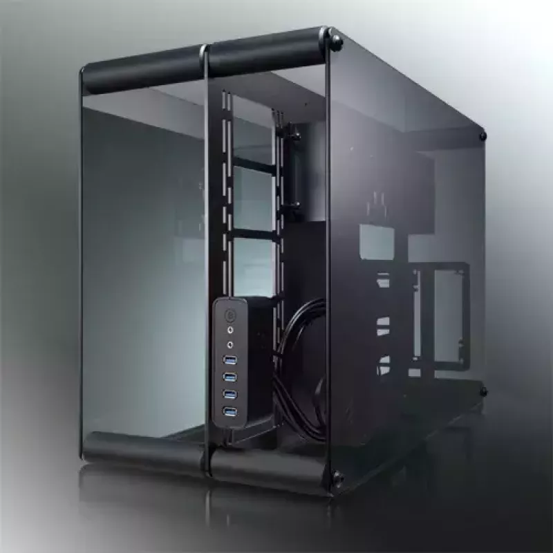 RAIJINTEK Paean stalinio kompiuterio korpusas — juodas permatomas, ATX/Micro-ATX/Mini-ITX, 4x USB 3.2 Gen1, 3x3,5 colio + 3x2,5 colio skyriai