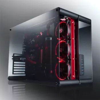RAIJINTEK Paean stalinio kompiuterio korpusas — juodas permatomas, ATX/Micro-ATX/Mini-ITX, 4x USB 3.2 Gen1, 3x3,5 colio + 3x2,5 colio skyriai