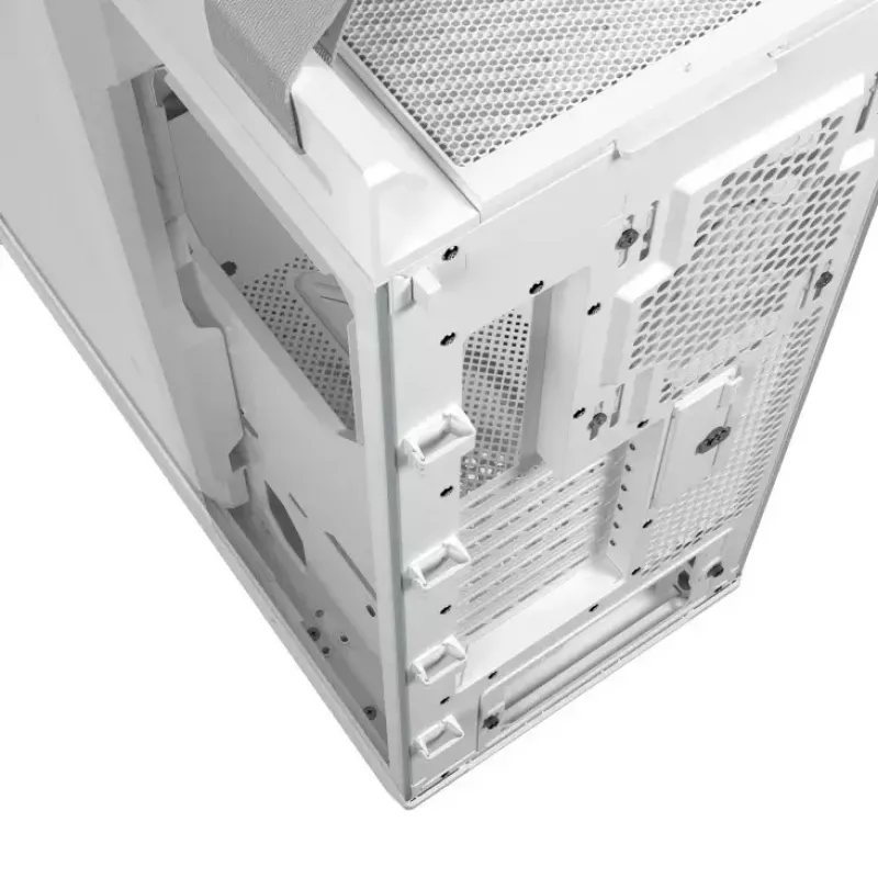PC Case ASUS ROG Strix Helios II Midi Tower White — palaiko EATX/ATX/Micro‑ATX/Mini‑ITX, 3x140mm priekyje + 1x140mm gale, 2×3,5 colio + 4×2,5 colio lizdai, grūdintas stiklas