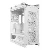 PC Case ASUS ROG Strix Helios II Midi Tower White — palaiko EATX/ATX/Micro‑ATX/Mini‑ITX, 3x140mm priekyje + 1x140mm gale, 2×3,5 colio + 4×2,5 colio lizdai, grūdintas stiklas