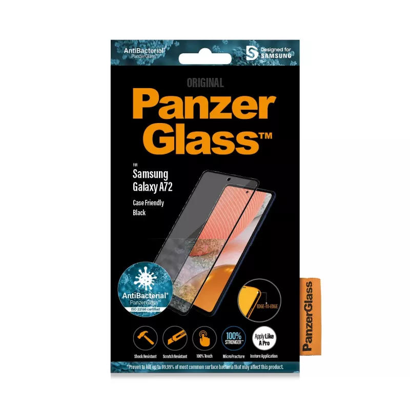 Apsauginė stiklo plėvelė PanzerGlass Samsung Galaxy A72 atspari įbrėžimams ir smūgiams